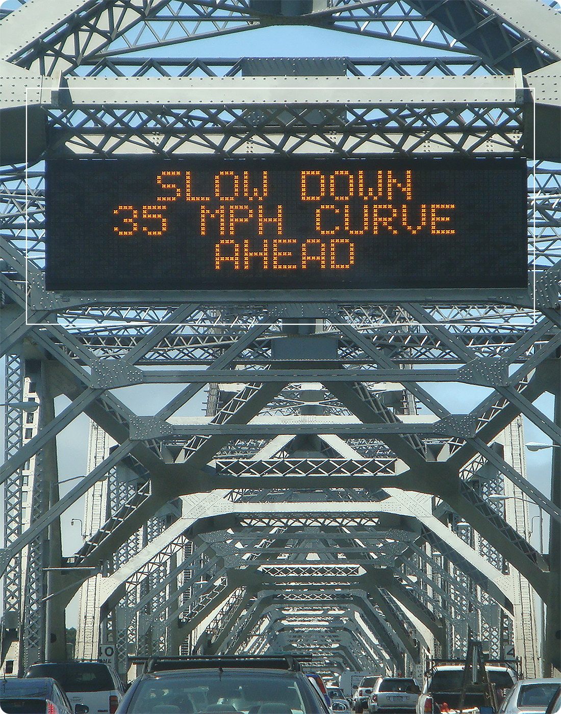 slow down 35 mph curve ahead LED highway sign