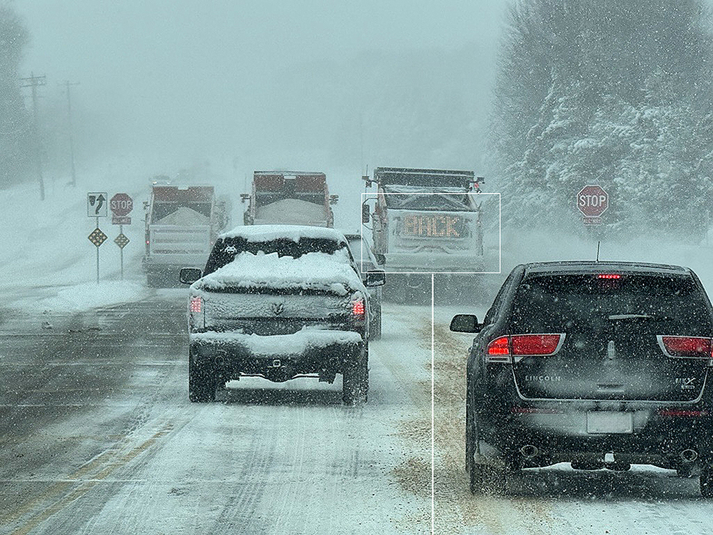 work truck with LED sign displaying BACK